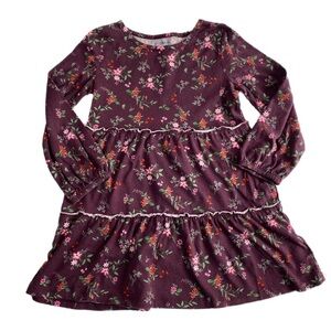 Old Navy Girls Maroon Floral Tiered Ruffle Long Sleeve Dress